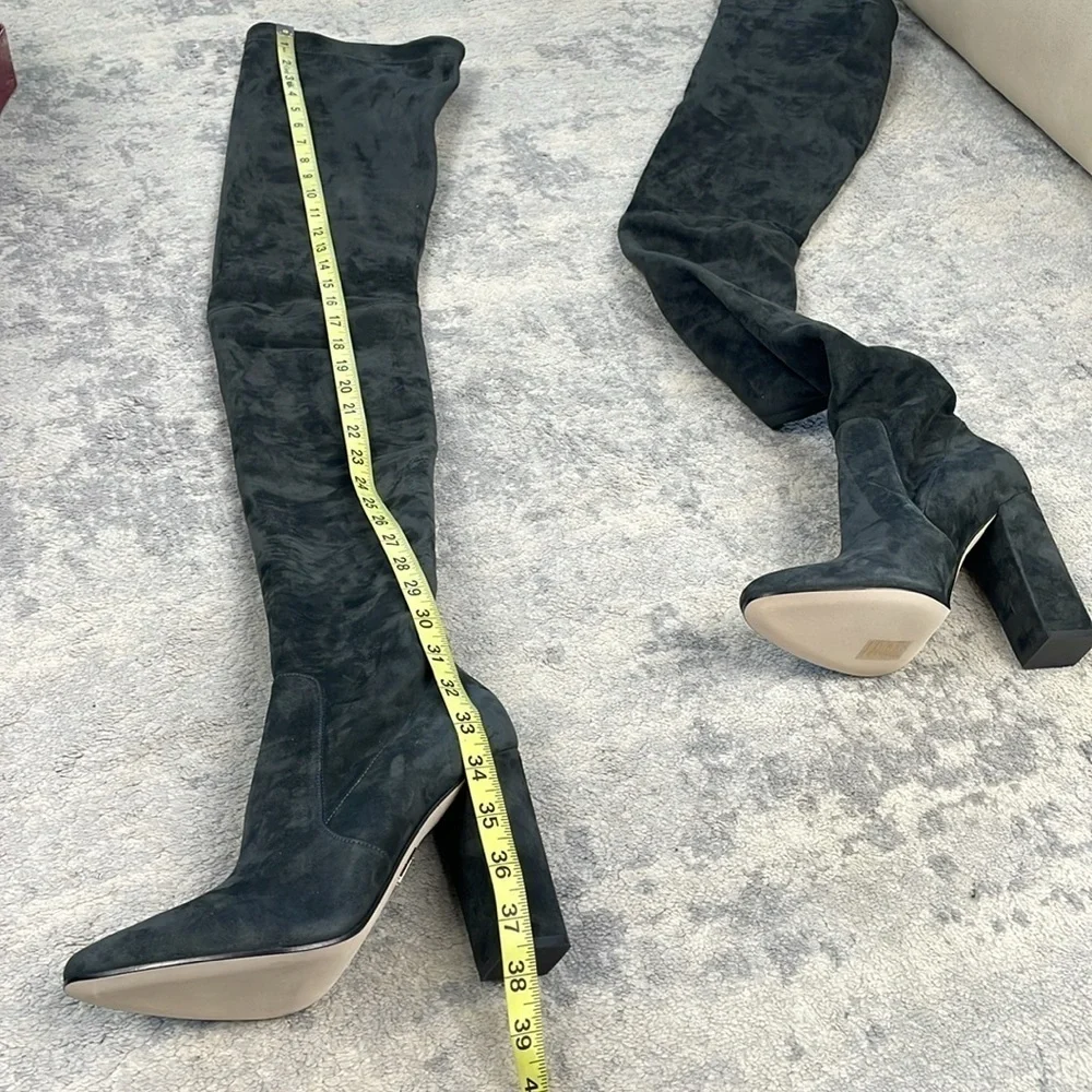 NIB Tamara Mellon Helmut Over The Knee Stretch Suede Boots Dark Grey Gray 39.5